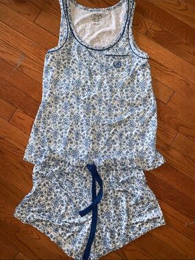 Chaps Girls Blue and White Floral Tank Top & Shorts Pajama Set